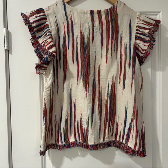 THML Boho textured Aztec look fringed shirt with short flutter sleeves Large - Picture 12 of 12